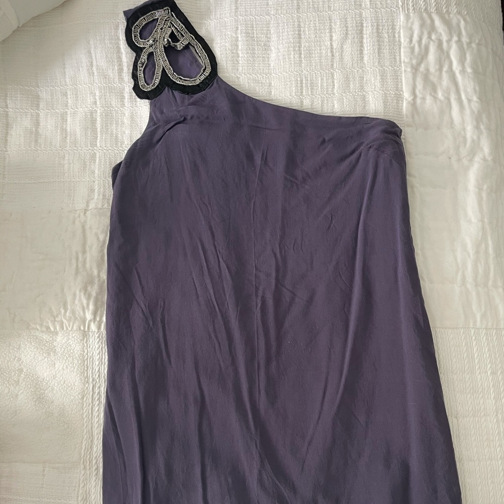 Purple one shoulder dress with sequin detail